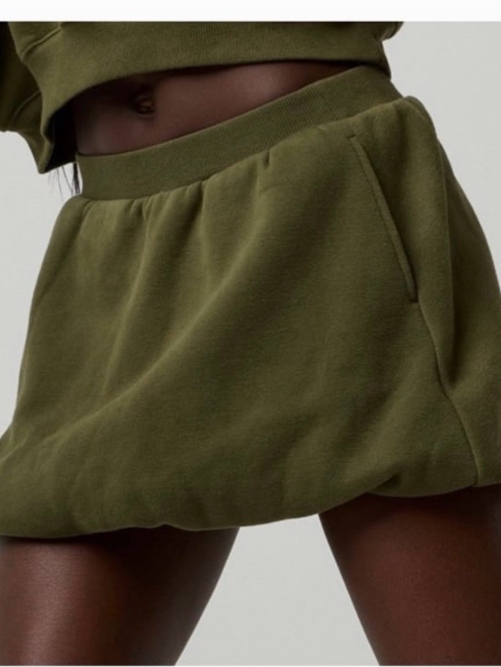 NWT aerie Olive Green Ribbed Waistband Sweatshirt  bubble skirt, large